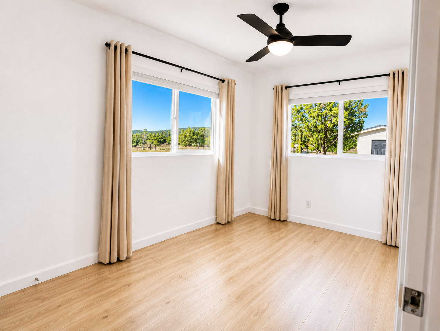 The same bedroom enhanced with brighter light, corrected colour and straightened lines